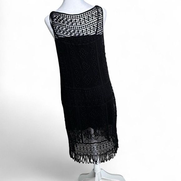 Ralph Lauren Dress Size M Black Crochet Knit Sleeveless Overlay Womens fringe - Picture 2 of 6